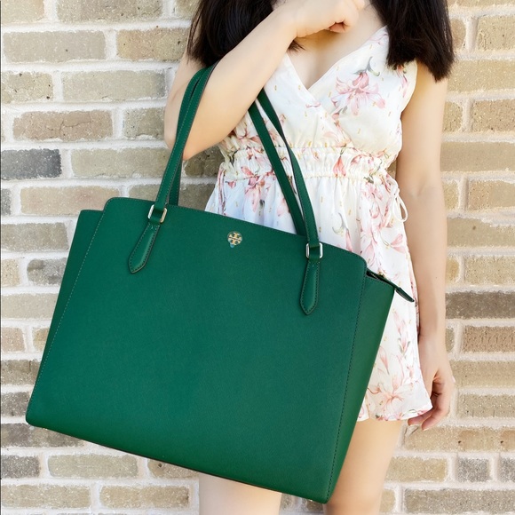 SALE Tory Burch Large Laptop Tote Green - Picture 2 of 8